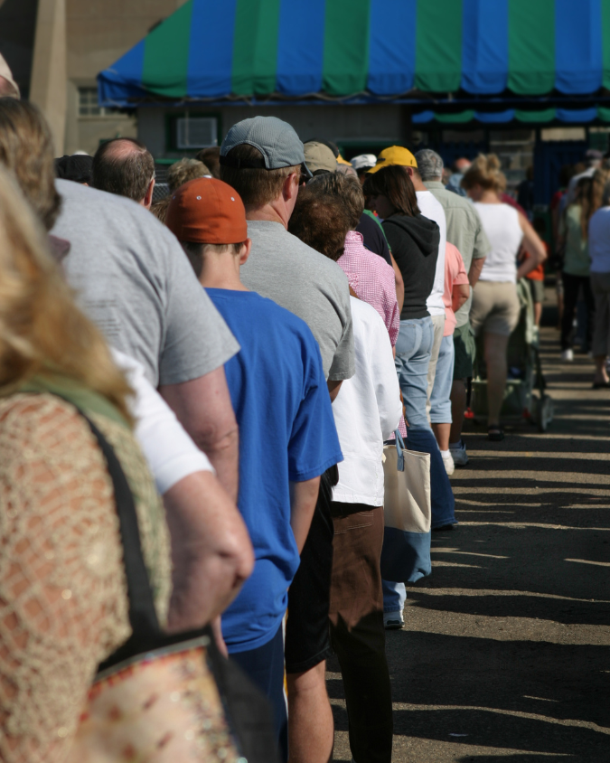 Long line up for the bathroom