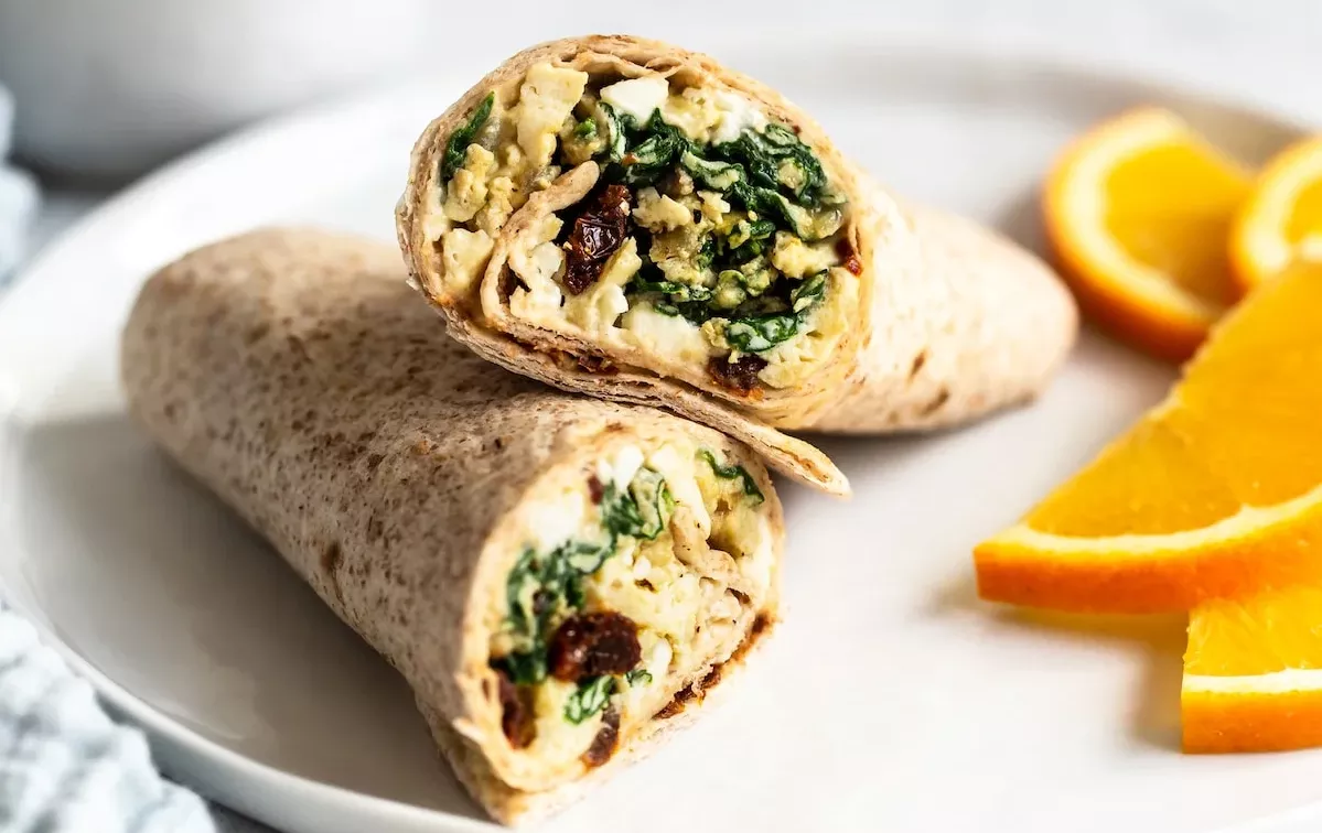 Spinach egg wrap on a plate