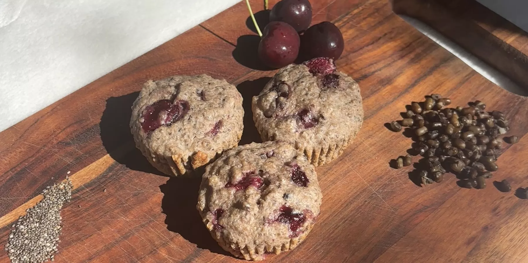 Chia lentil muffins on a board