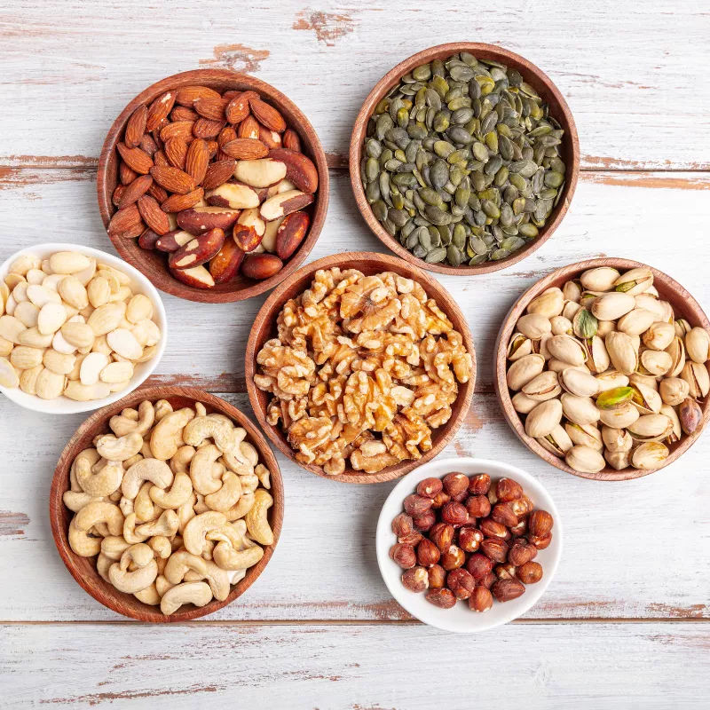 bowls of mixed topping ingredients